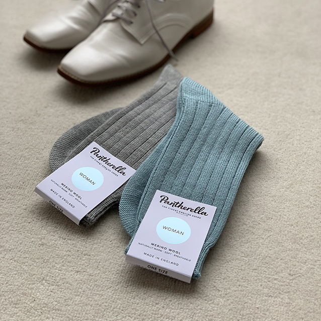 「Pantherella」の5×1 リブ ウールソックス J905(ライトグレーミックス、ダックエッグ) 各¥3,300
