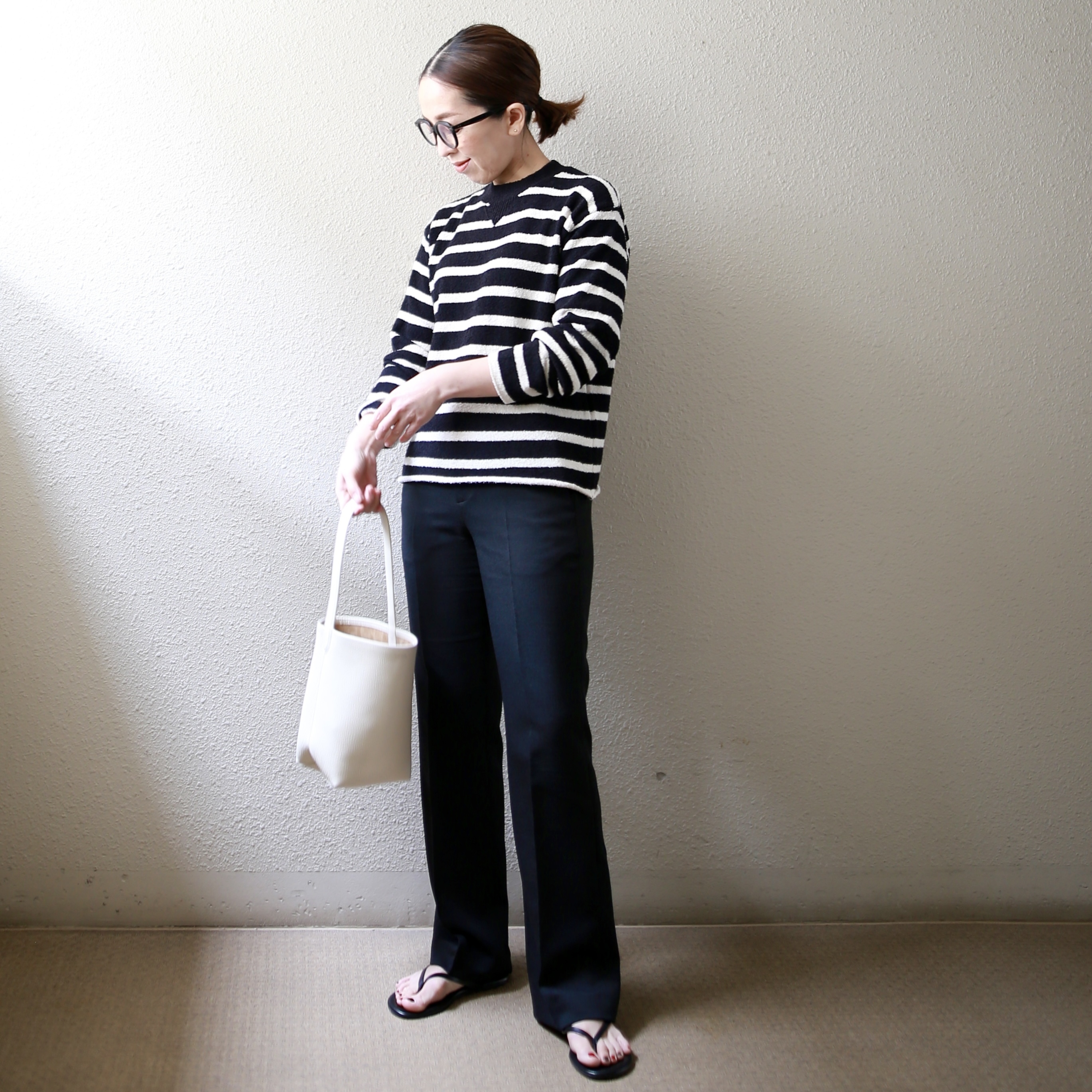 THE ROW Small N/S Park Tote レザー コーディネート