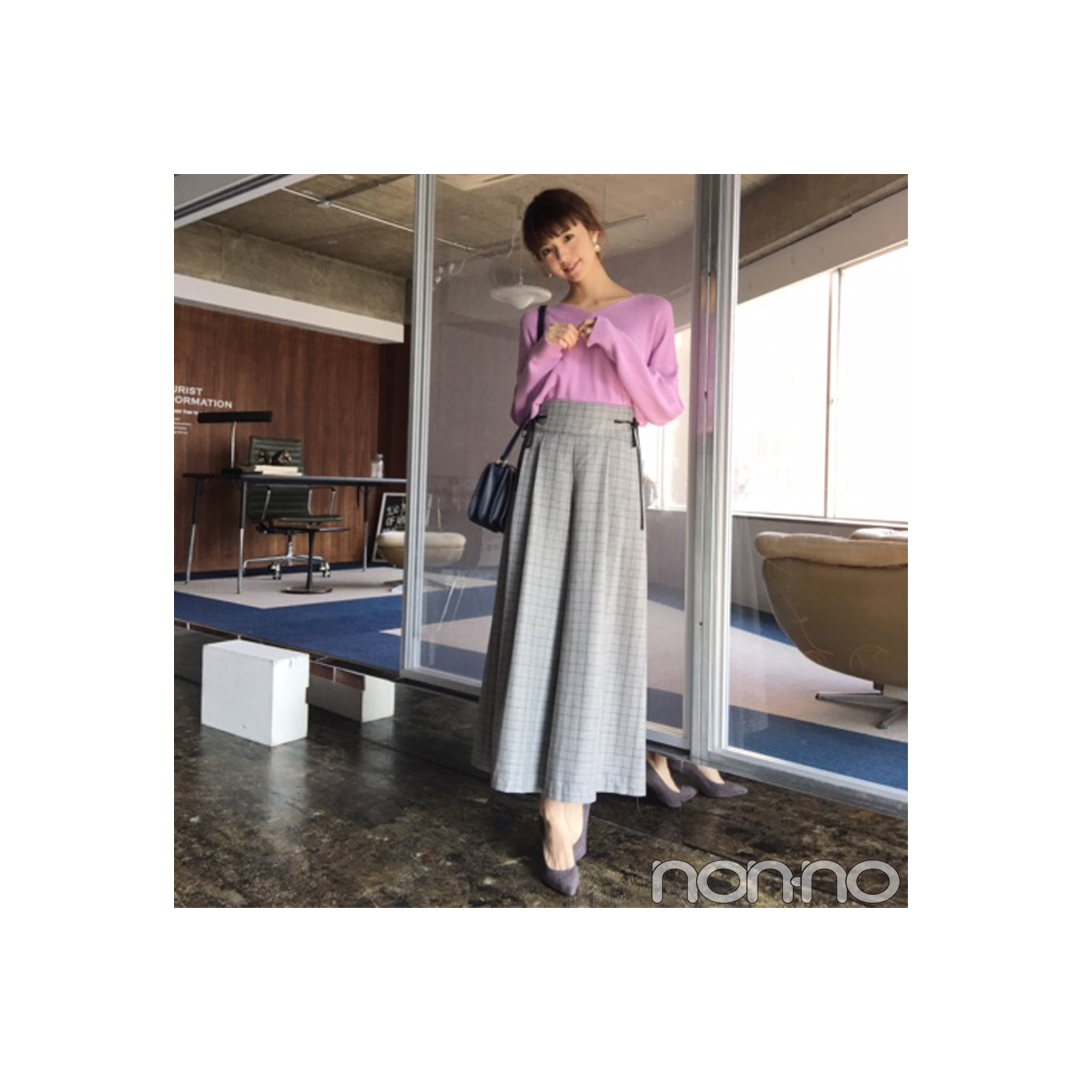鈴木優華はピンクニットでワイドパンツをオトナ可愛く【毎日コーデ】_1_1