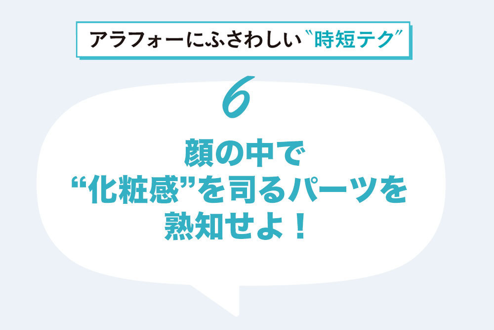 朝、時短メイクをする時は最低限の"化粧顔"にならないと意味がない! 肌、眉、チークなど、どの部分をメイクすべきか把握して。