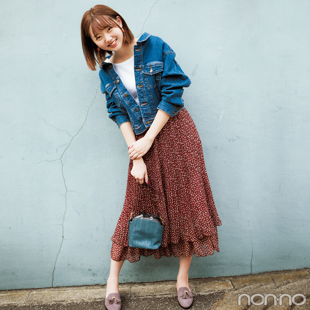 大好きgジャン 小花柄は秋色で今っぽコーデにアプデ 毎日コーデ Non No Web ファッション 美容 モデル情報を毎日お届け