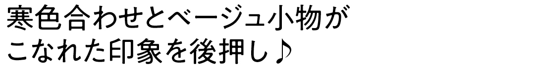 寒色合わせとベージュ小物が こなれた印象を後押し♪
