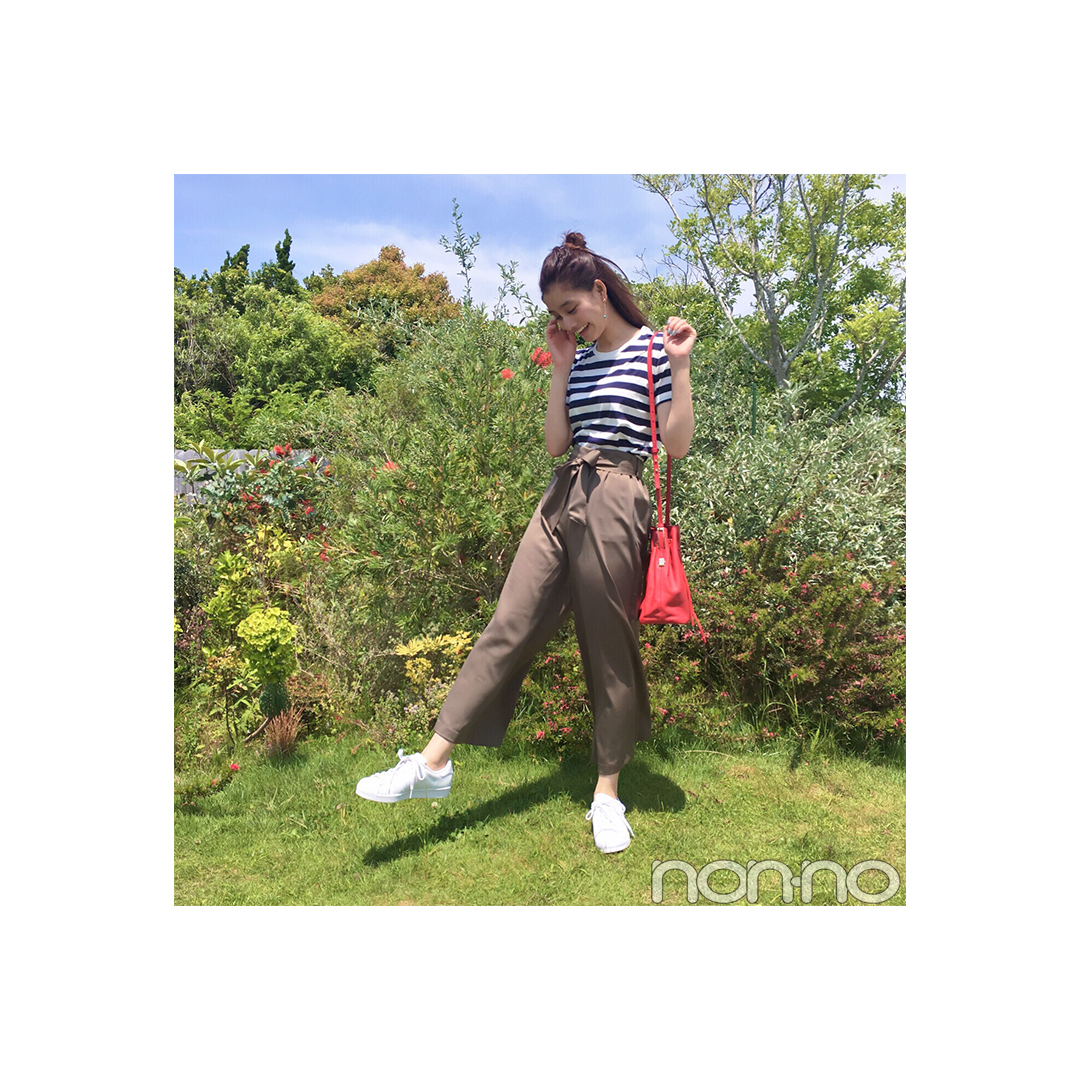 新木優子はボーダー×ガウチョの鉄板カジュアルスタイル【毎日コーデ】_1_1