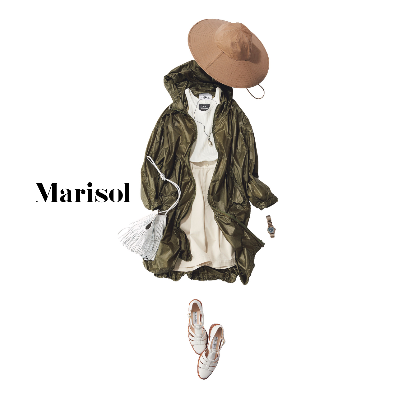 虫捕り少年と間違われないようにパッカブルコートで大人のヌケ感を 21 6 19コーデ ファッション誌marisol マリソル 40代をもっとキレイに 女っぷり上々