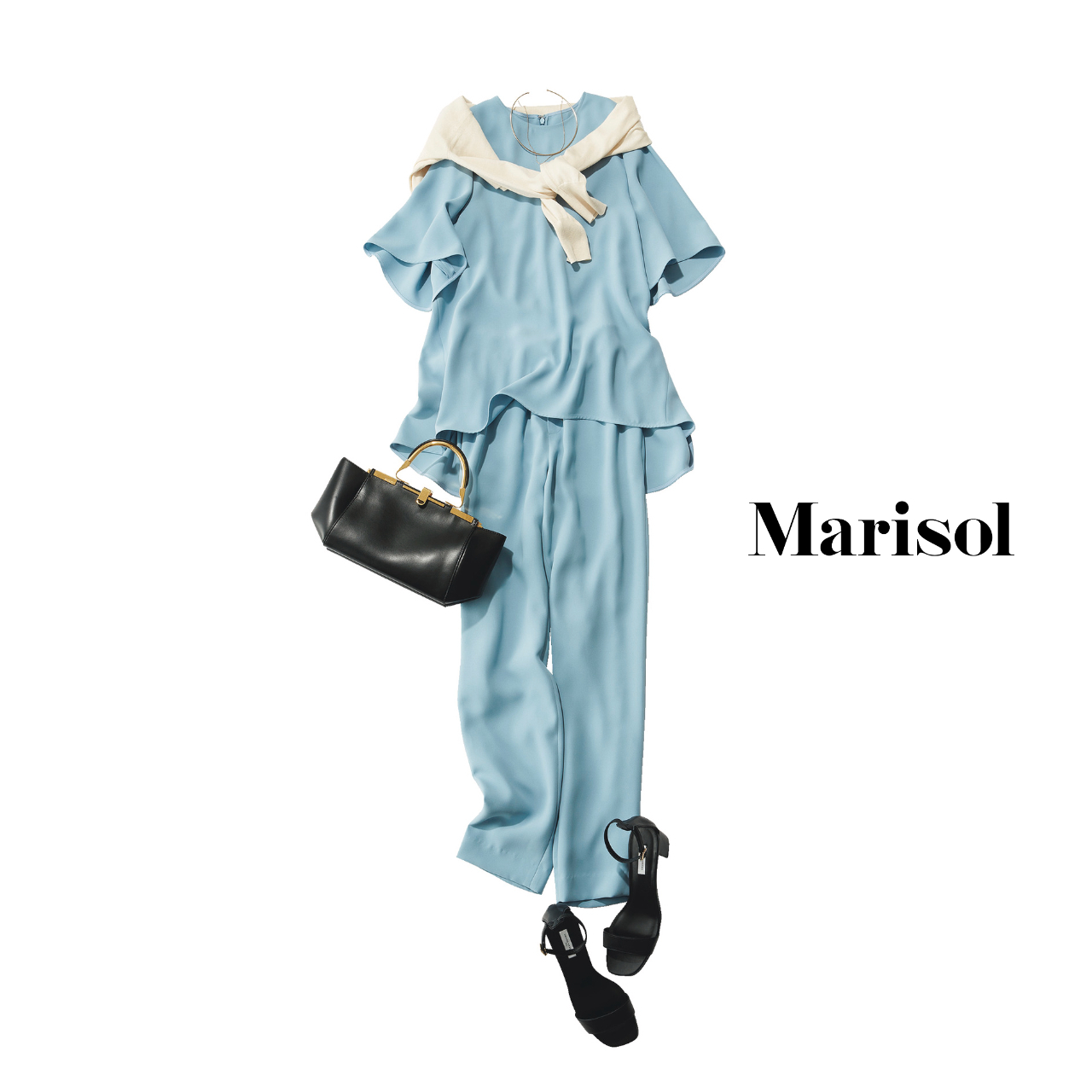 春めく空を意識したスカイブルーのセットアップで心軽やかに出社して 21 3 16コーデ ファッション誌marisol マリソル 40代をもっとキレイに 女っぷり上々