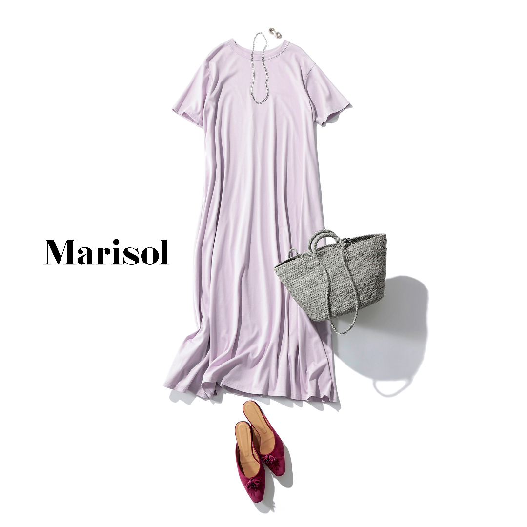 大人の真夏デートは落ち着いた淡ラベンダーカラーで気取らずカジュアルさを意識して 8月のコーデ 2nd Sat ファッション誌marisol マリソル 40代をもっとキレイに 女っぷり上々