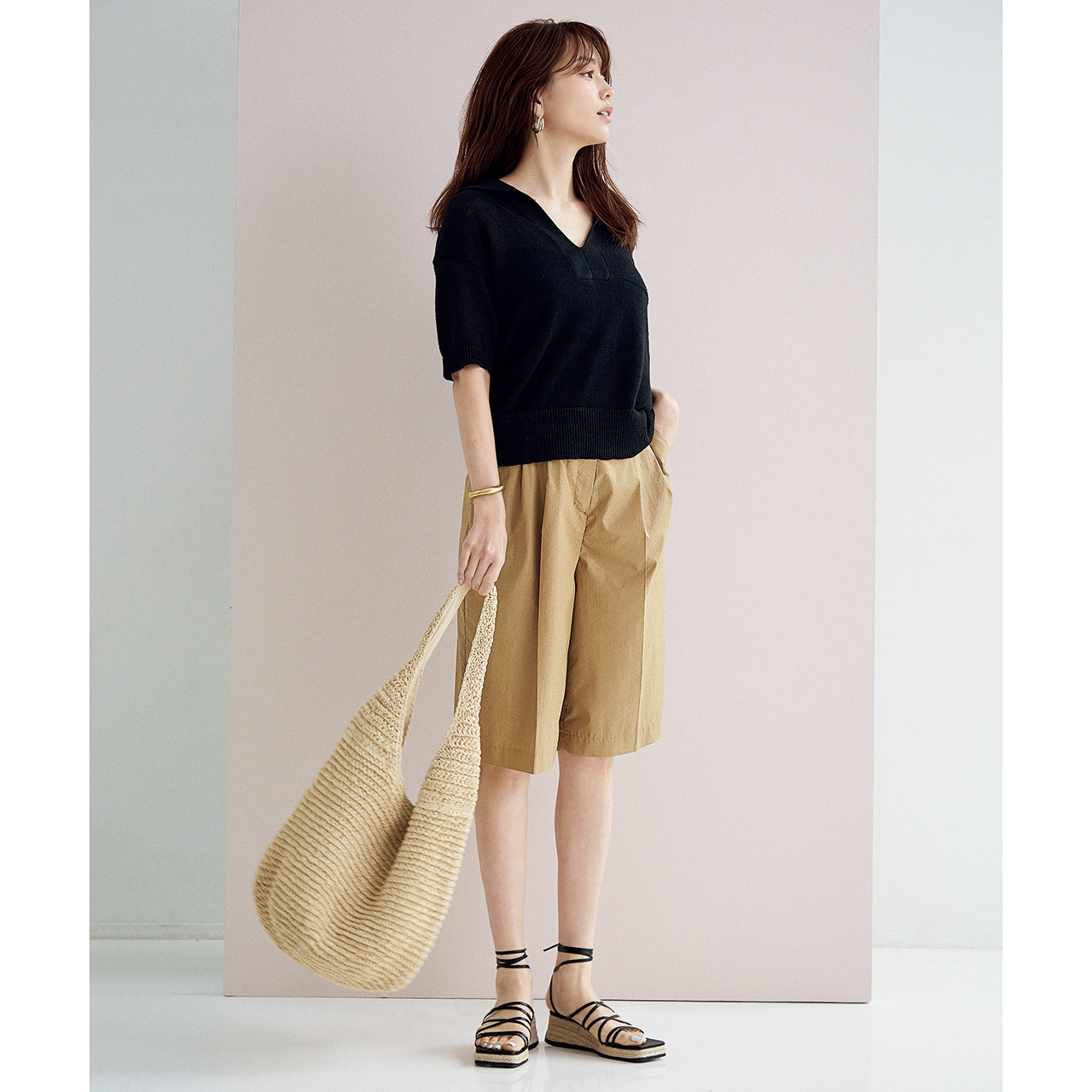 ポロニット×ショートパンツコーデ