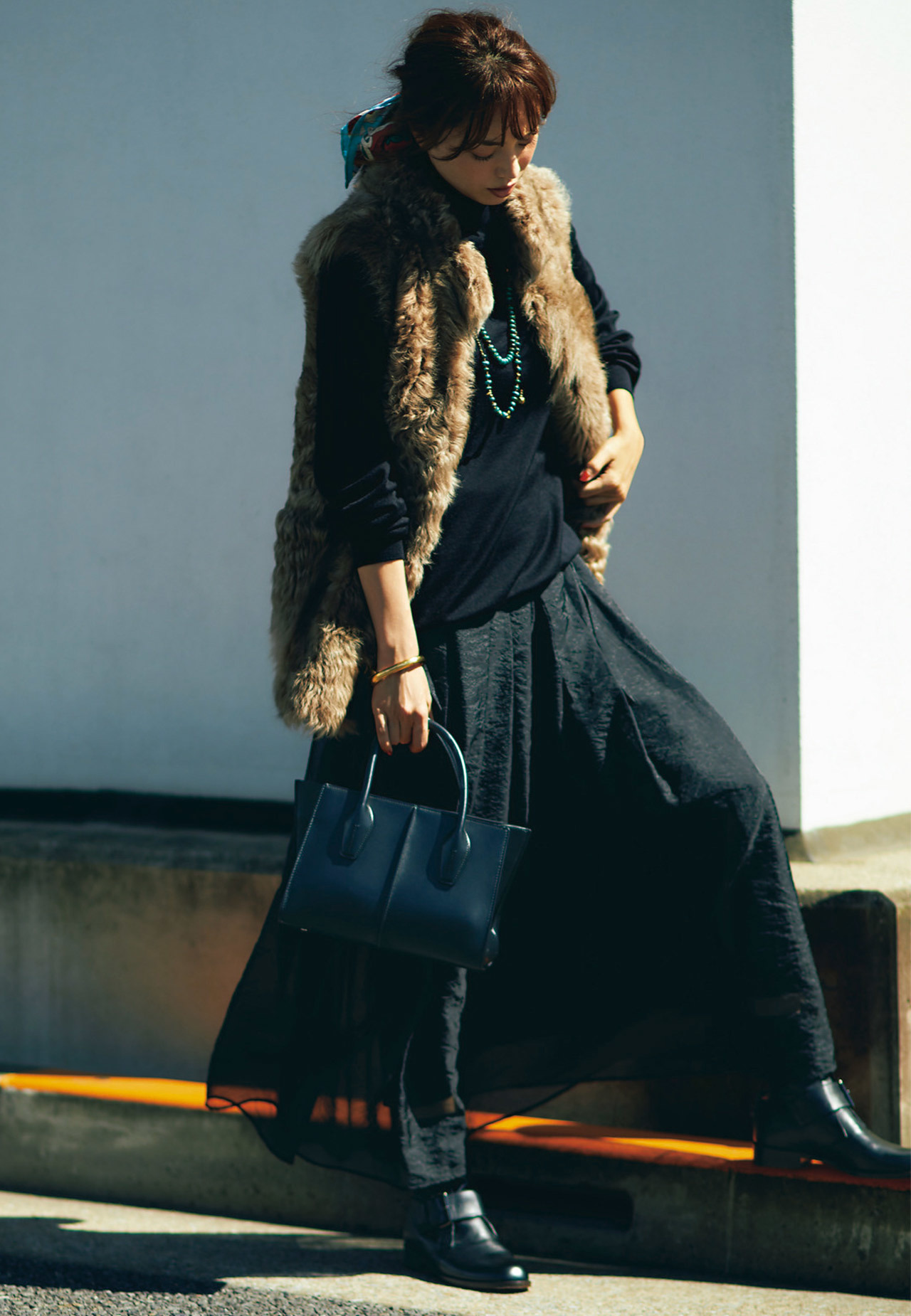 ファージレ×シフォンジョーゼットのロングスカートコーデ