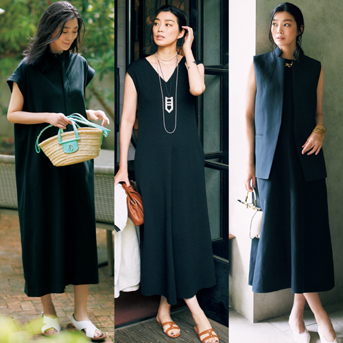 大人の黒ワンピースコーデ3選 お出かけもおうち時間も素敵に決まるアイテムを厳選 Web Eclat 50代女性のためのファッション ビューティ ライフスタイル最新情報