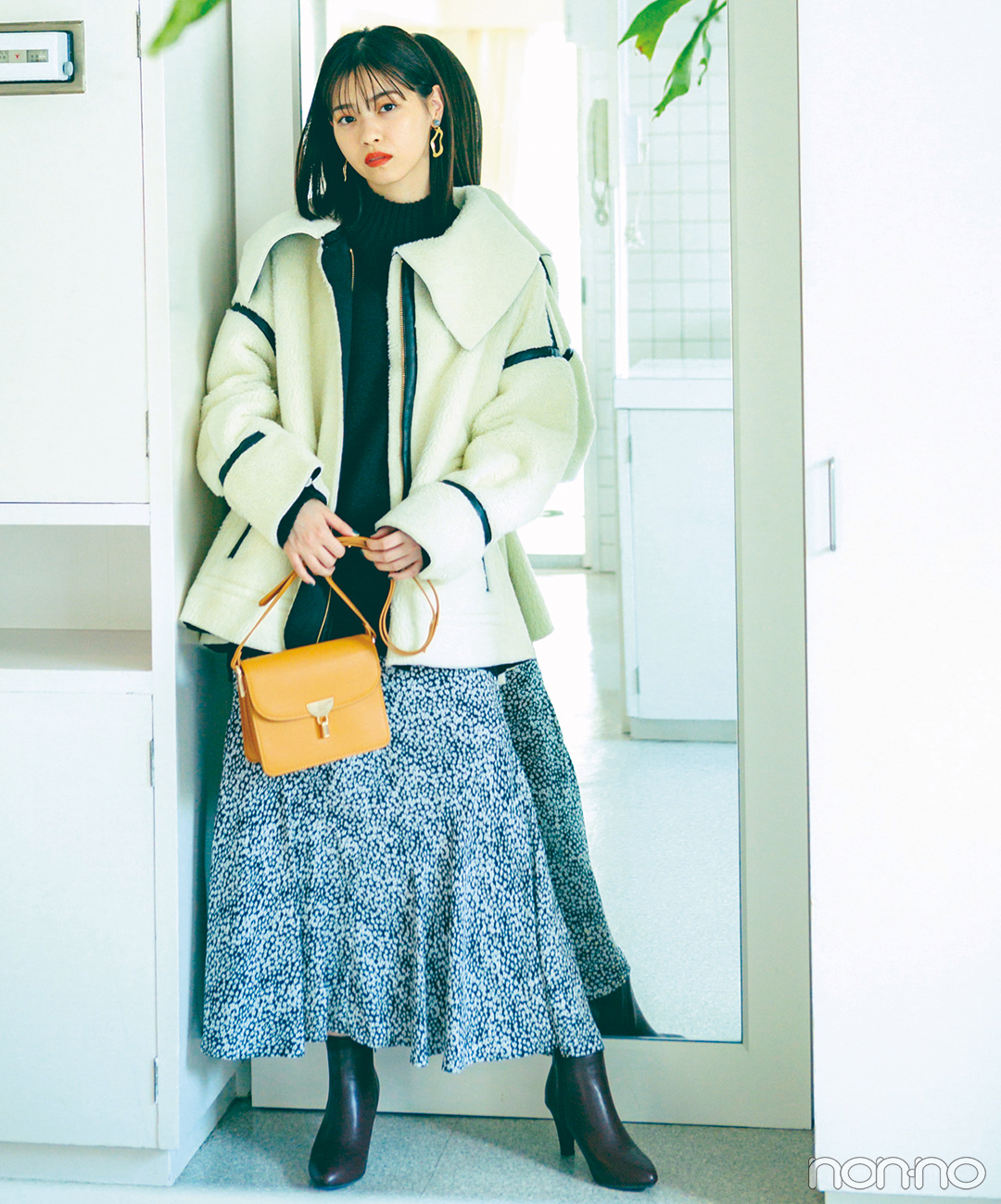 西野七瀬はボア 花柄ロンスカでトレンドを満喫 毎日コーデ Non No Web ファッション 美容 モデル情報を毎日お届け