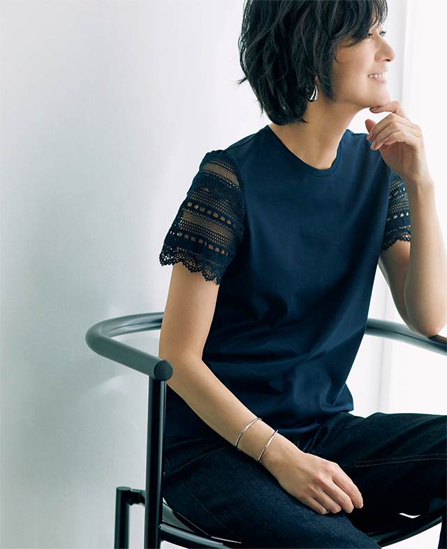【Feminine T-shirt】レースの袖でTシャツもぐっとおしゃれな味わいに