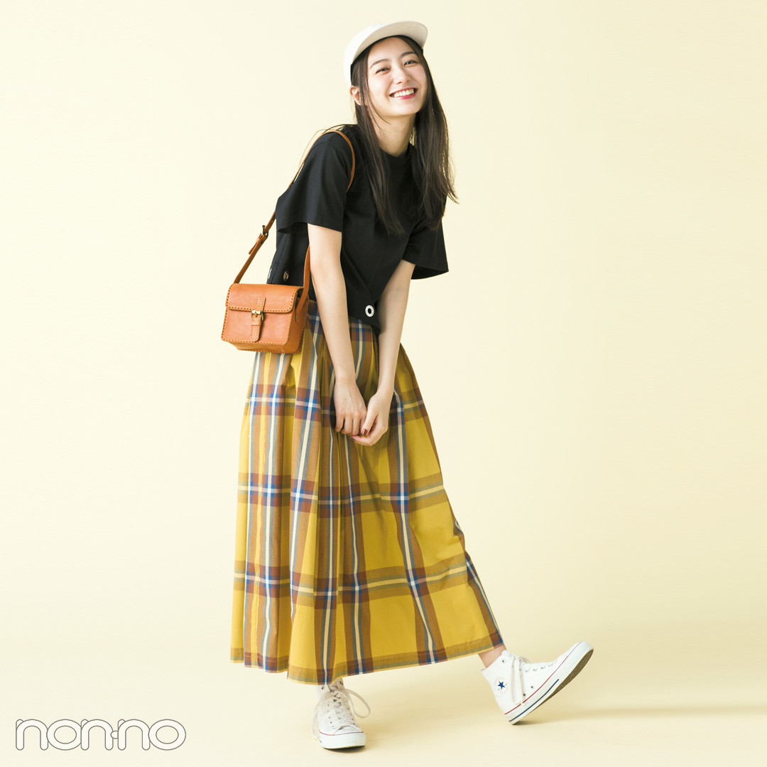 派手色ギンガムとカラースカートで 進化系ガーリースタイル 毎日コーデ Non No Web ファッション 美容 モデル情報を毎日お届け
