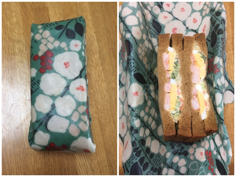 MサイズのBee Eco Wrapでサンドイッチを包む