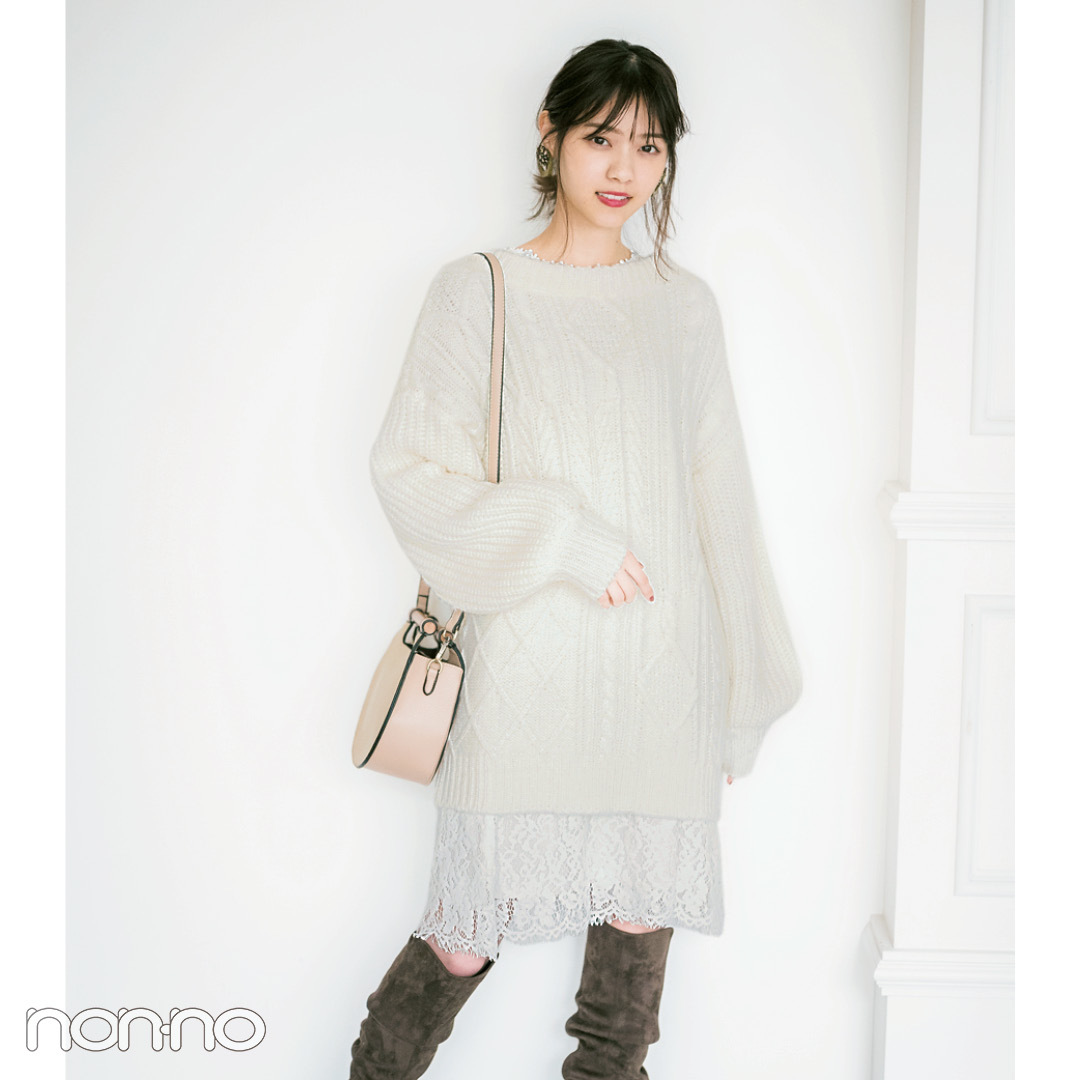 西野七瀬はニット レースワンピでカジュアルモテコーデ 毎日コーデ Non No Web ファッション 美容 モデル情報を毎日お届け