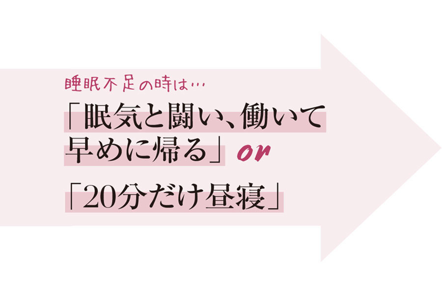 睡眠不足の時は、眠気と闘い、働いて早めに帰るor20分だけ昼寝、どっちがいい?