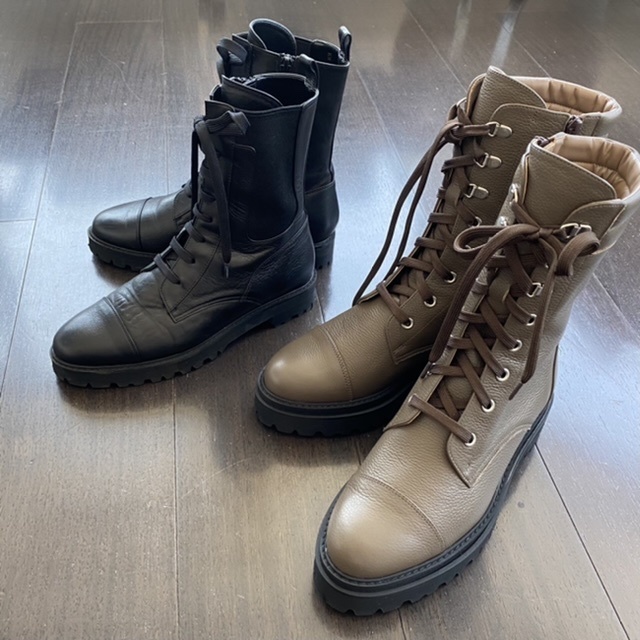 DIANAのコンバットブーツ 黒とカーキの2色