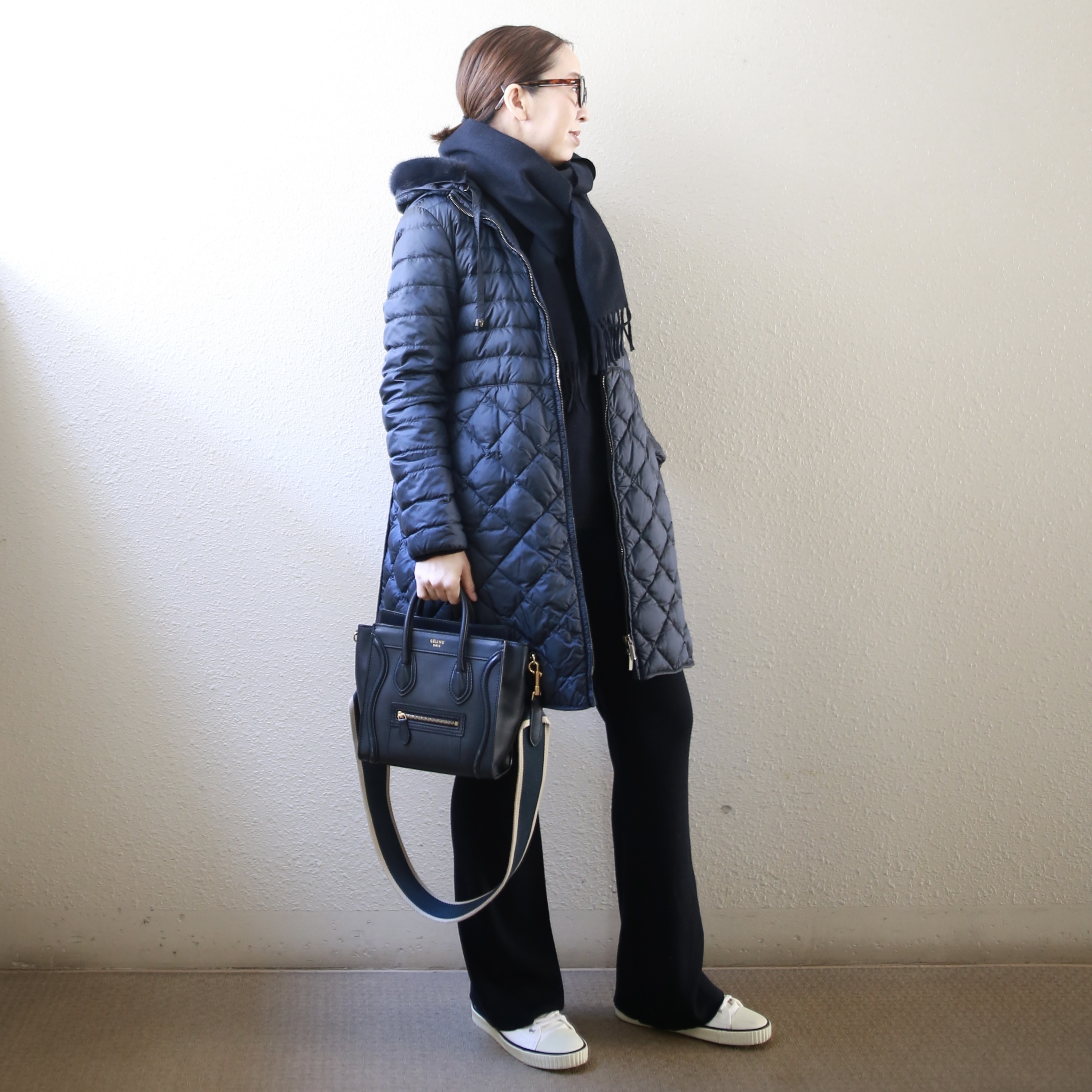 小柄コーデ 冬コーデ celine maxmara THECUBE ダウンコート