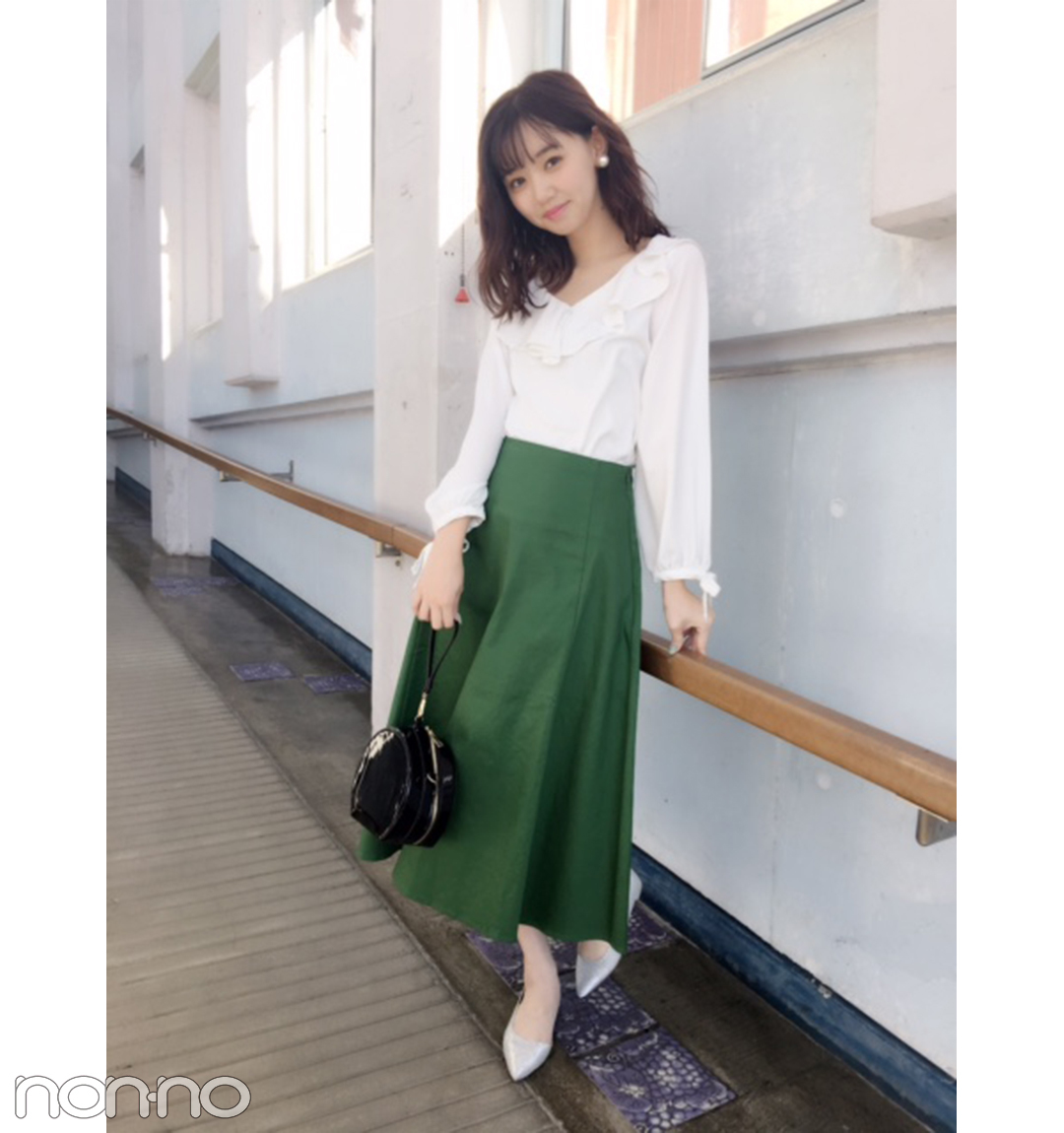 江野沢愛美は大人グリーンのスカートで洗練フェミニン♡ 【毎日コーデ】_1_1