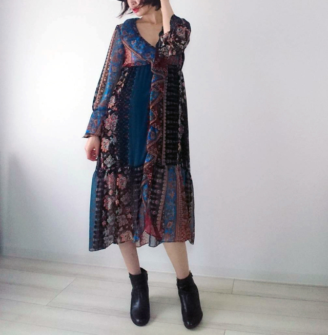 ZARA レトロフラワープリントワンピ