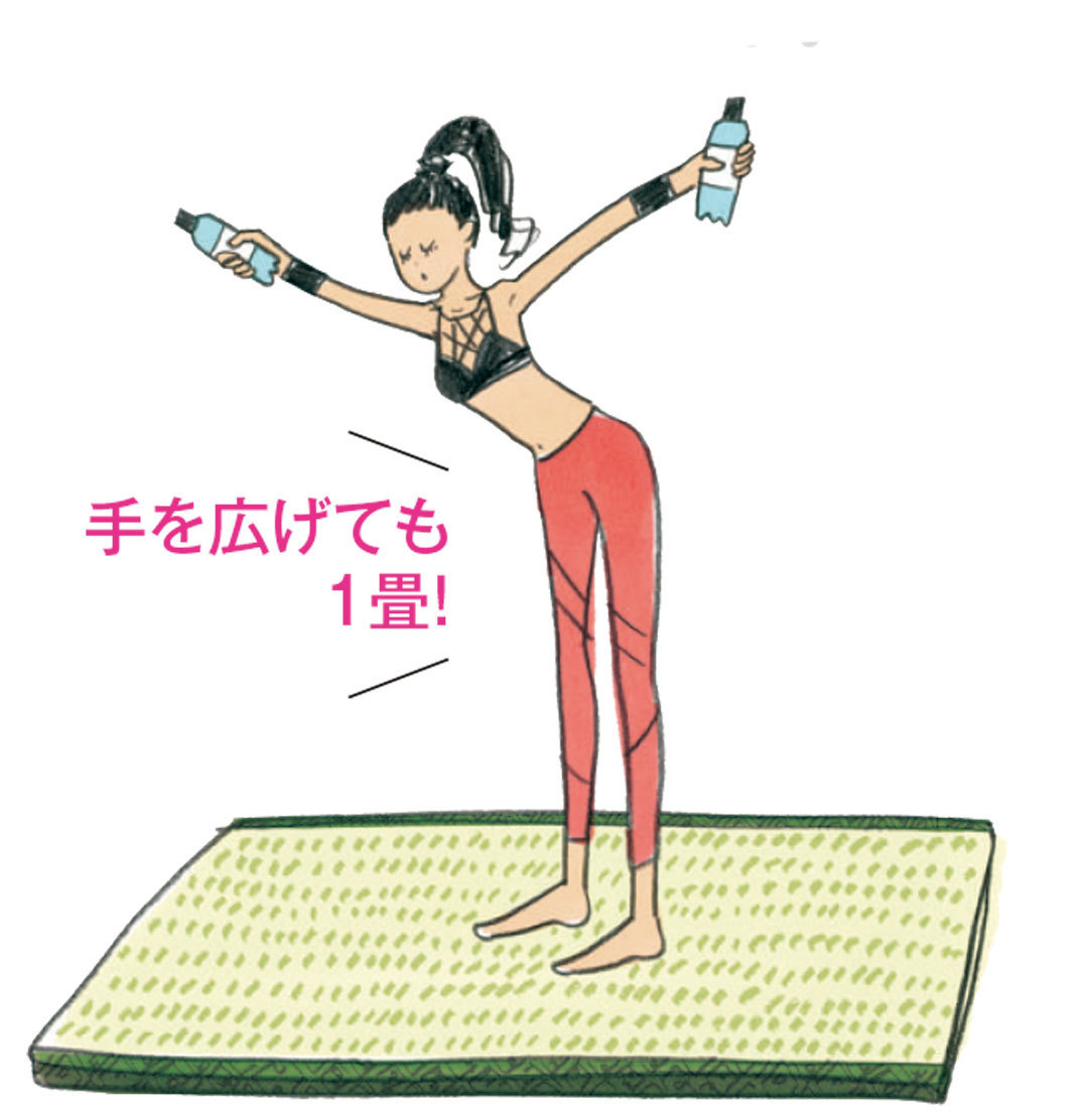 手を広げても1畳! 1〜2を15回繰り返す。