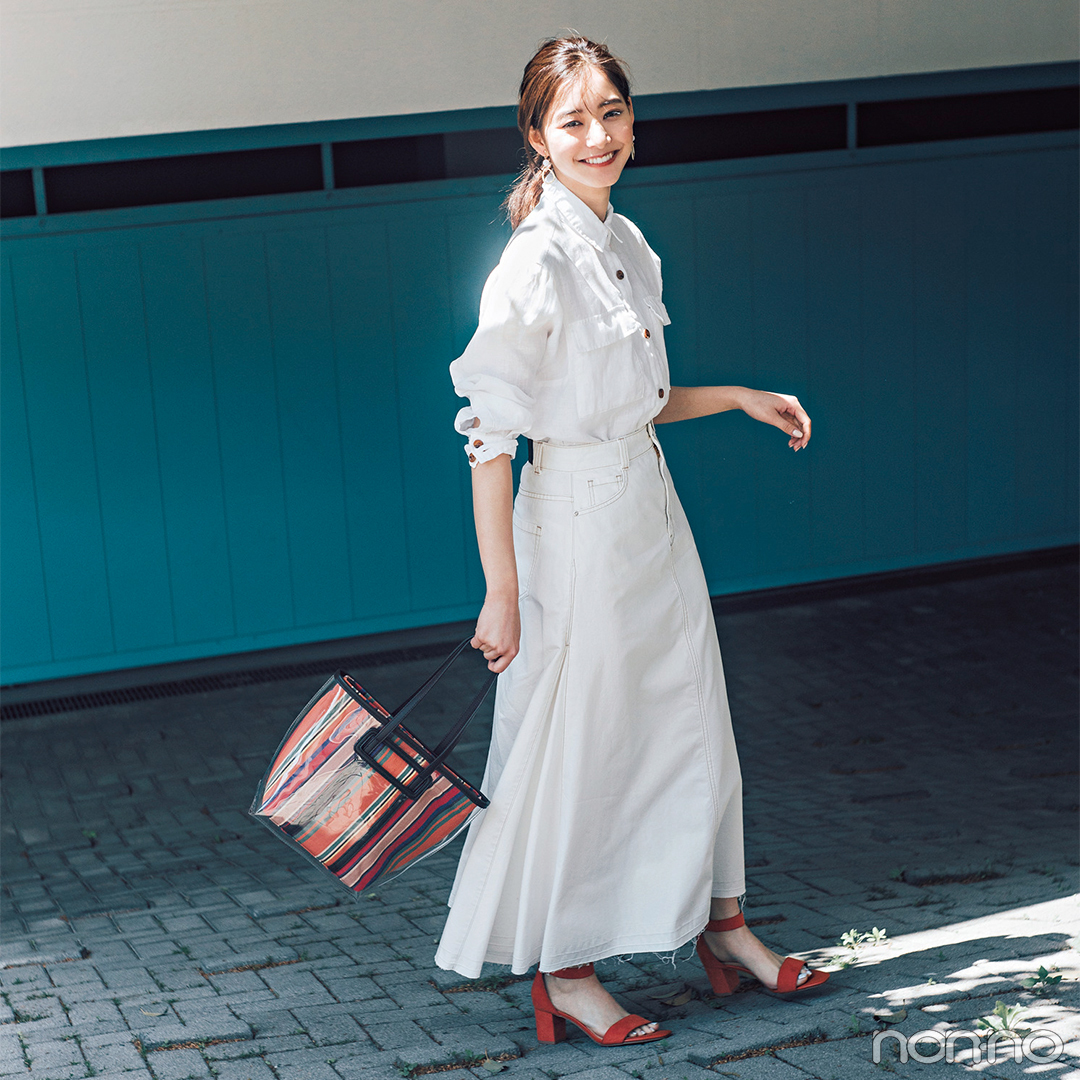 新木優子はリネンとデニムで全身ホワイトコーデ 毎日コーデ Non No Web ファッション 美容 モデル情報を毎日お届け