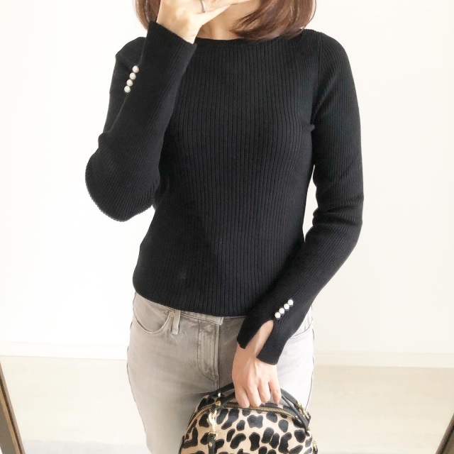 リブパールスリーブセーター BLACK