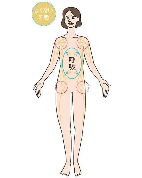 「呼吸が浅くなる」「呼吸が止まってしまう」などの偏った呼吸が体の滞りを生む