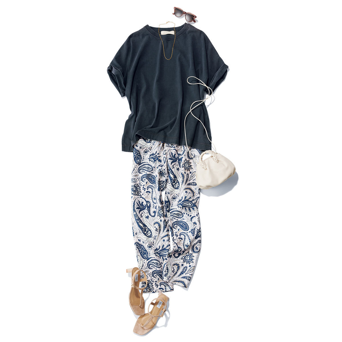 ■スミクロTシャツ × 柄パンツ