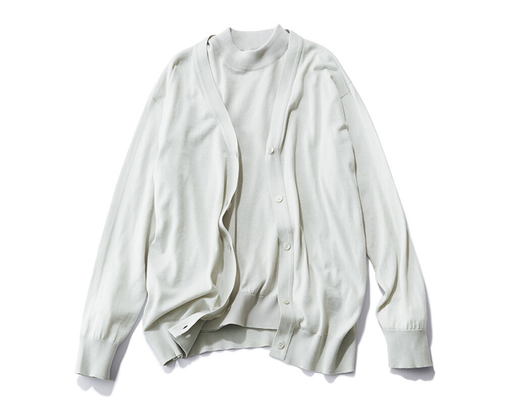 カーディガン¥37,400・ノースリニット¥28,600/リーミルズ エージェンシー(ジョン スメドレー)