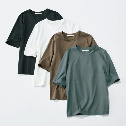 これからのシーズンに活躍間違いなし!「E by éclat」の大人五分袖Tシャツ、艶とろIラインスカート_1_2