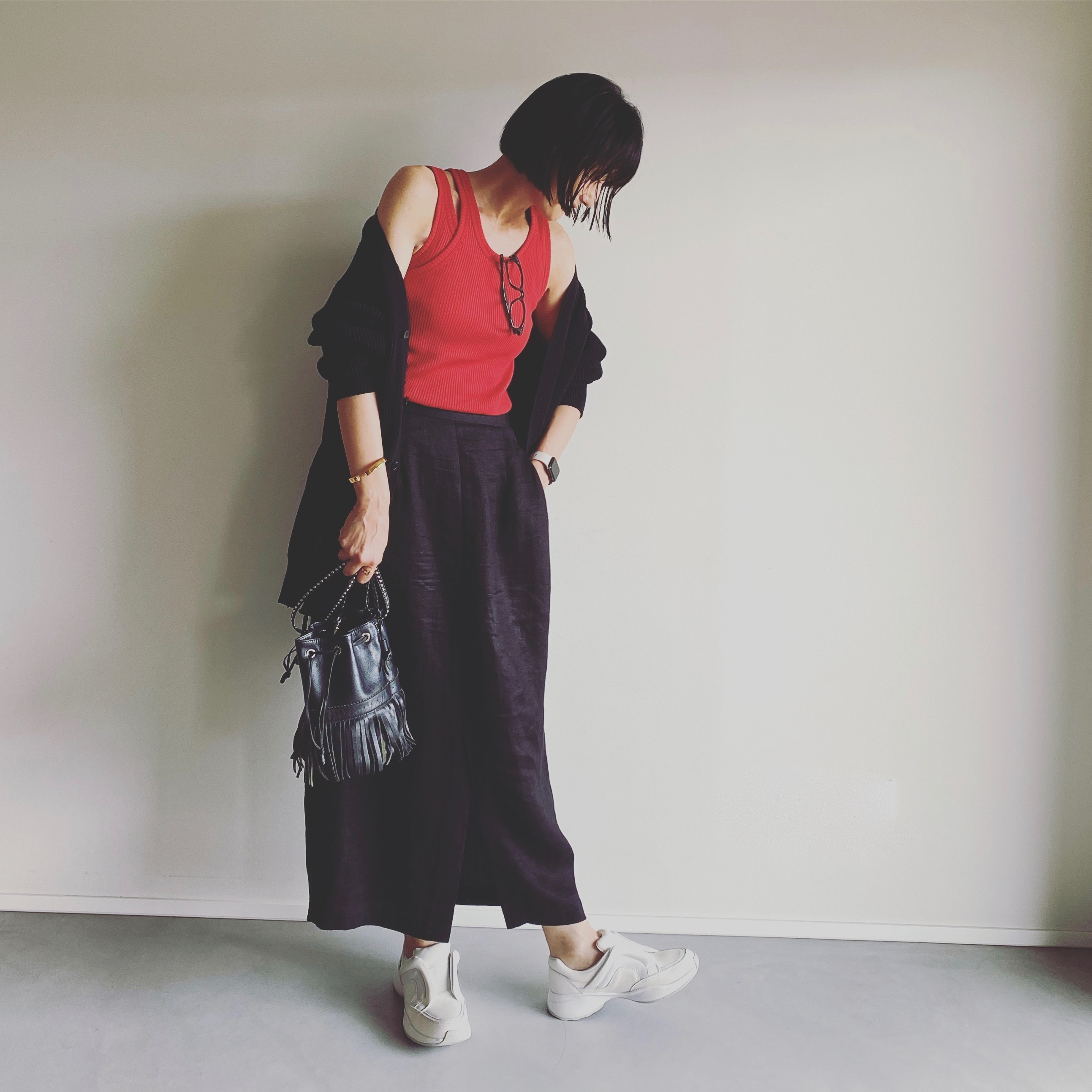 坪田あさみ アキレス・ソルボ スリッポン 着用写真 休日コーデ