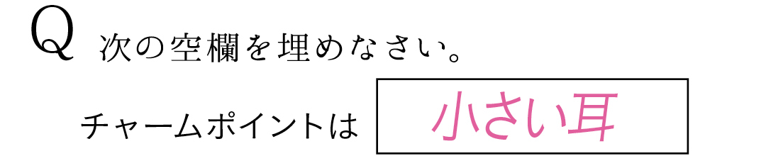 Q 次の空欄を埋めなさい。 チャームポイントは小さい耳