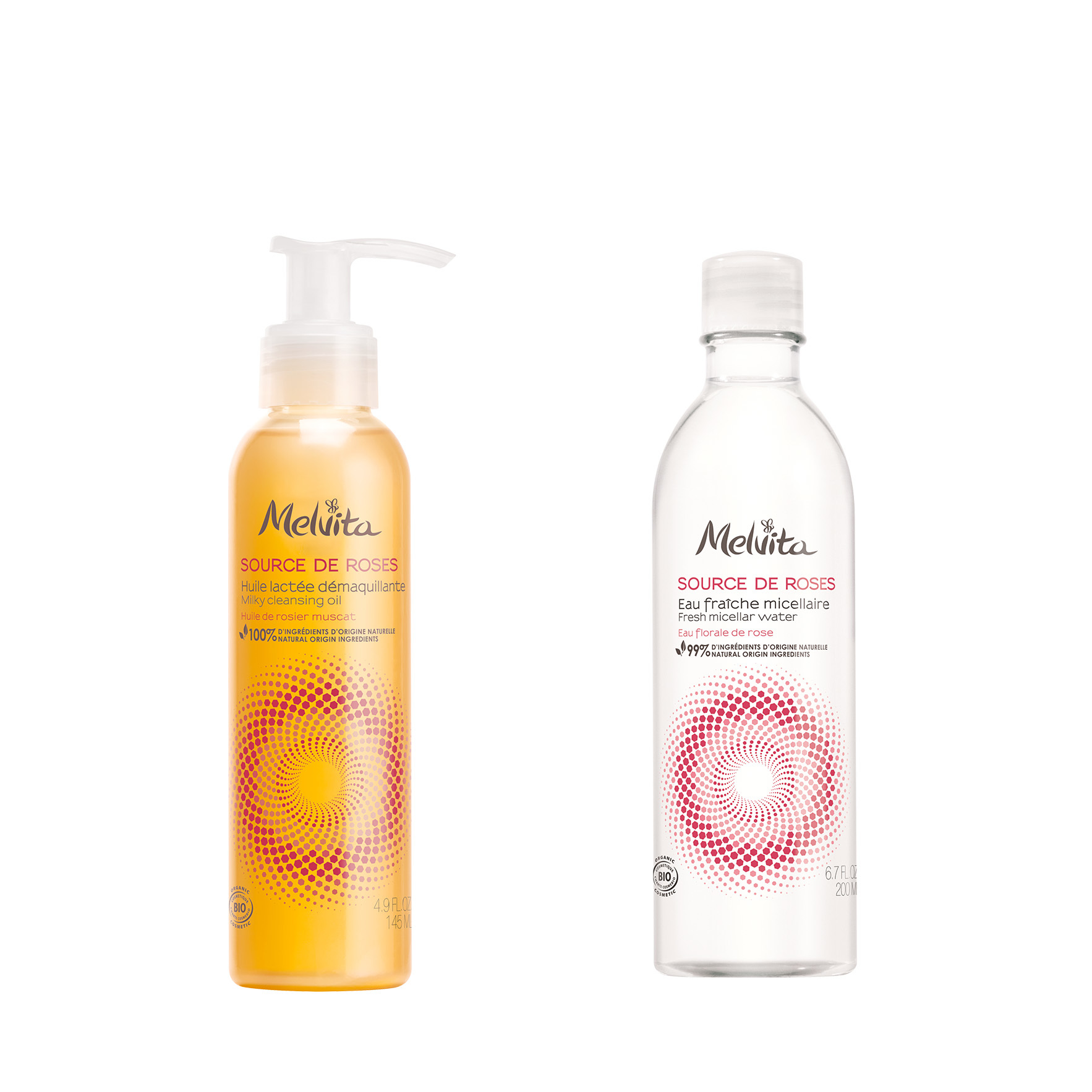 (左から)メルヴィータ ソルスデローズ クレンジングオイル 145mL ¥3,520、メルヴィータ ソルスデローズ クリアウォーター 200mL ¥3,520