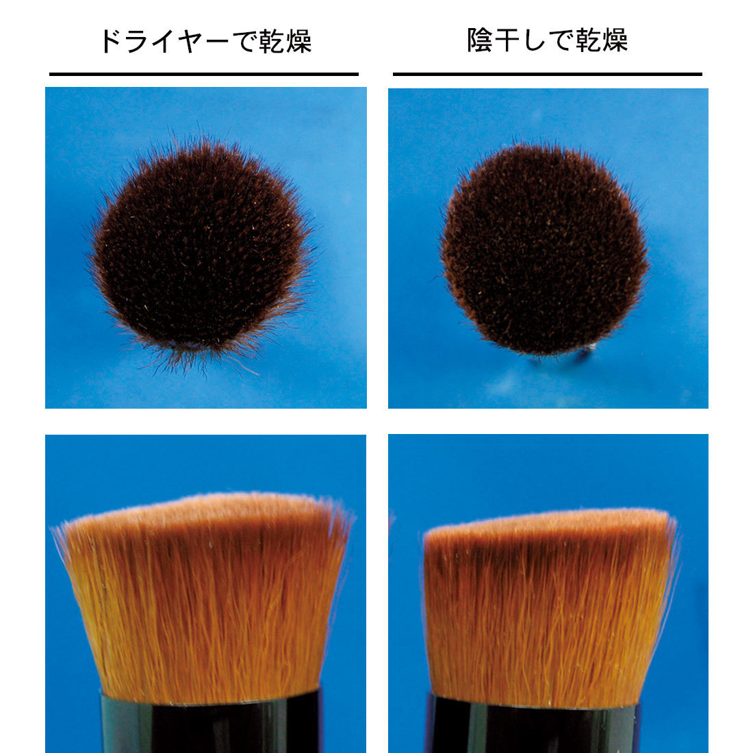ドライヤーで乾燥させたブラシと影干しで乾燥させたブラシの違い