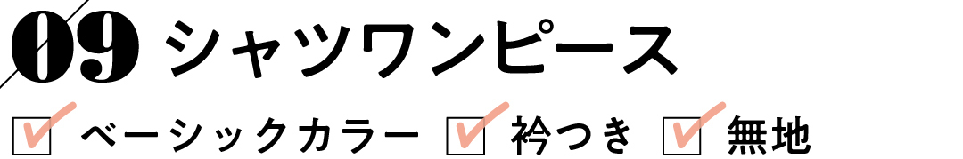 09 シャツワンピース ベーシックカラー 衿つき 無地