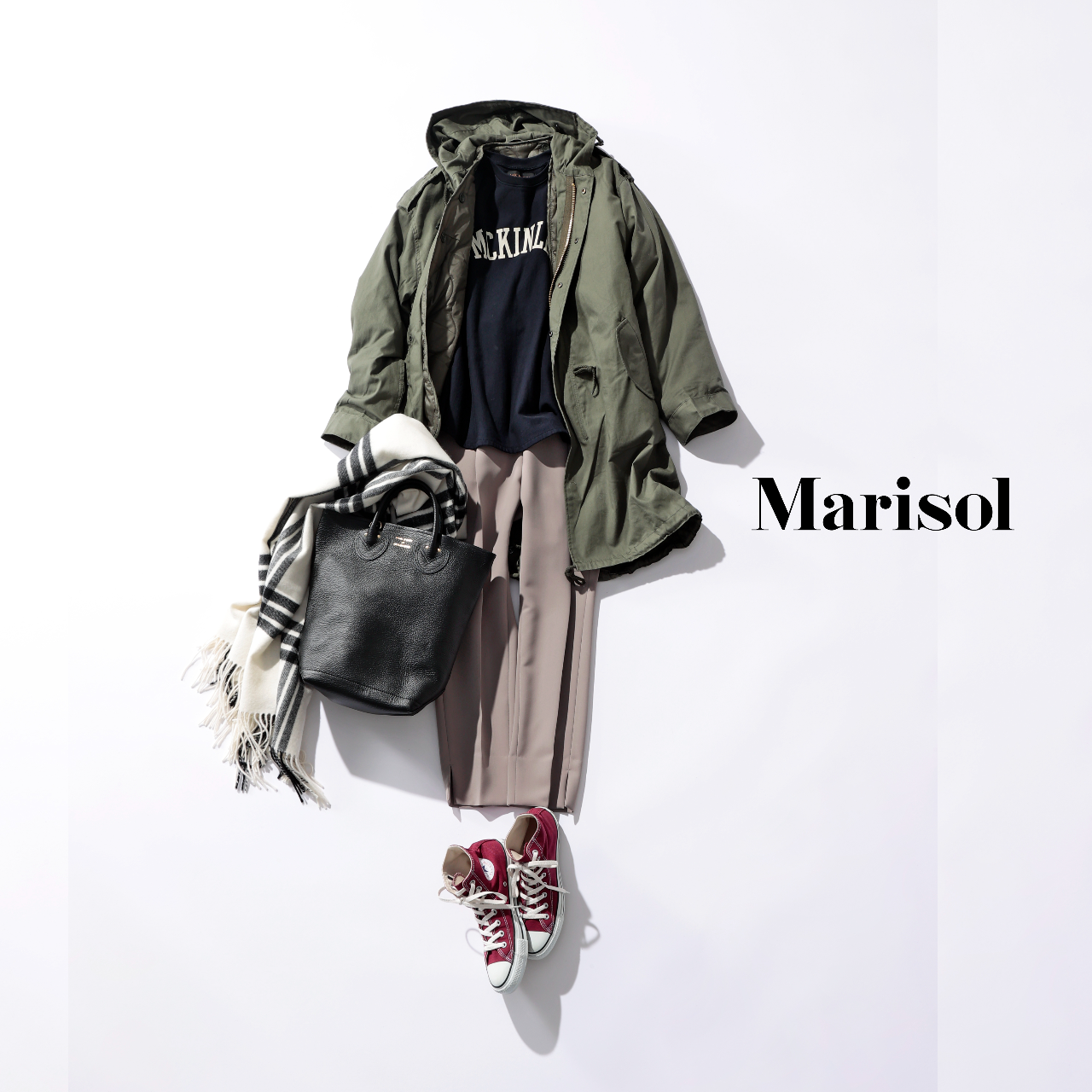 元カレの様子を見がてら山小屋へ 防寒しつつ歩きやすいスニーカーで 1月のコーデ 5th Sun ファッション誌marisol マリソル 40代をもっとキレイに 女っぷり上々