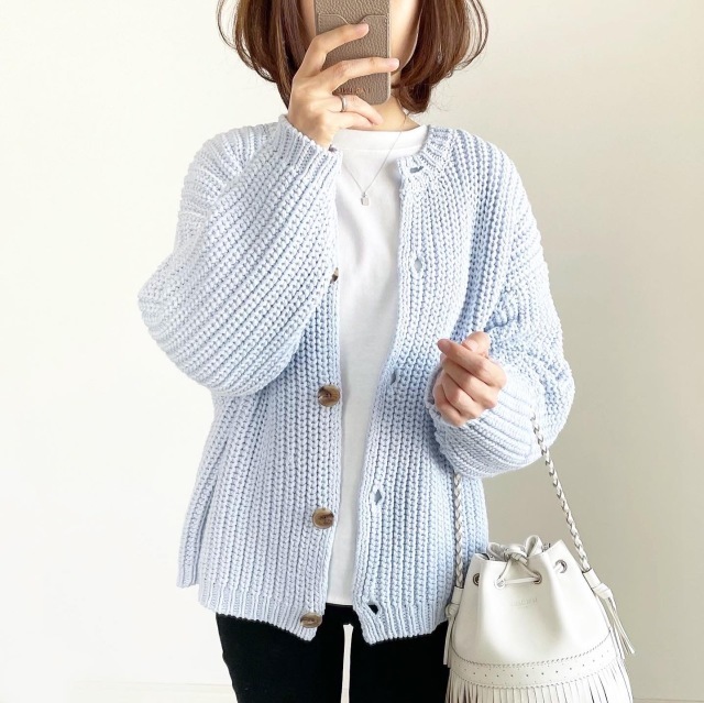 TEANY(ティーニー) 畦編み春ニットカーディガン 7,390円(税込) ライトブルー Mサイズ