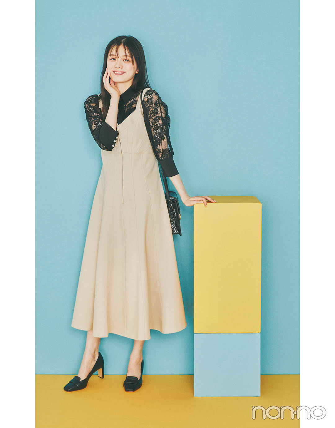 紺野彩夏の秋の推し服レイヤード進化系ジャンスカモデルカット1-4