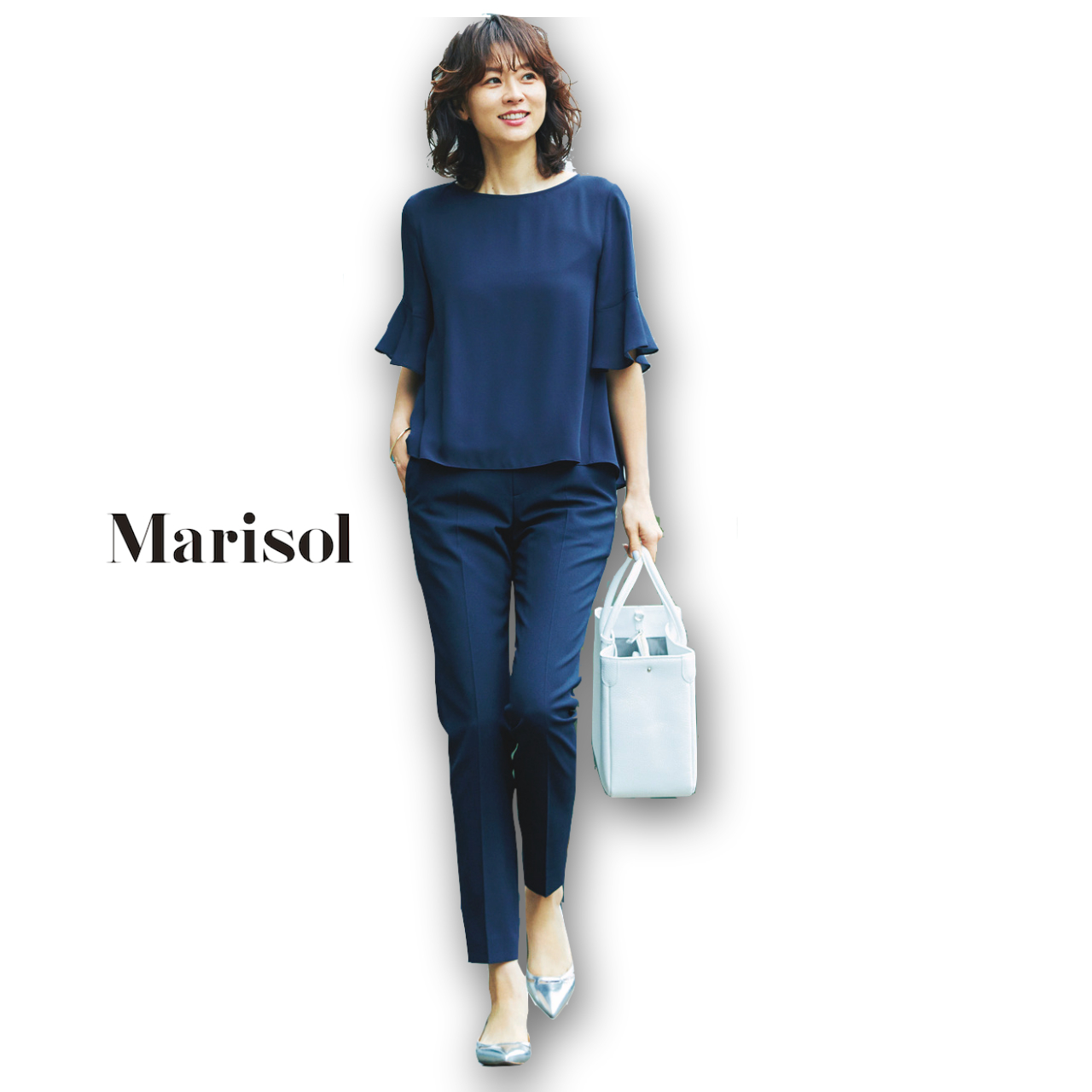 華やかな主役級ブラウスもネイビーを選べば品よく出しゃばり過ぎない 19 4 23コーデ Happy Plus ハピプラ