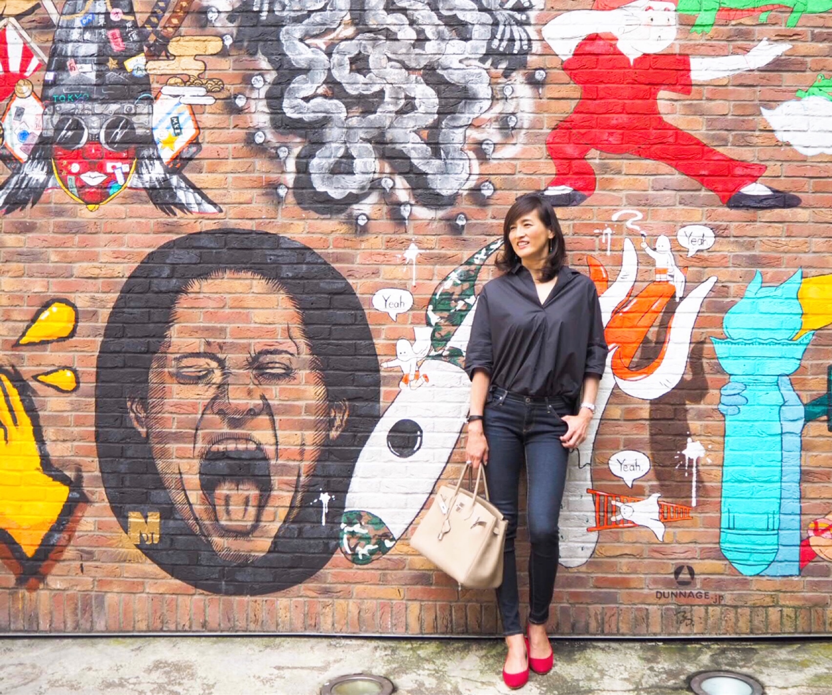 tops : dolly sean denim : AG pumps : oriental traffic
bag : HERMES