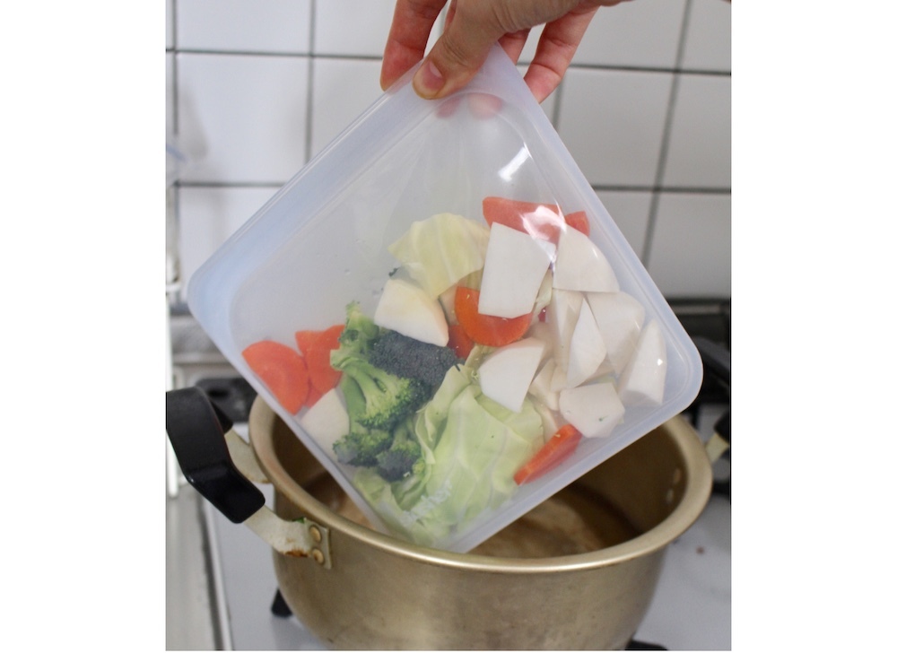 stasherのまま湯煎