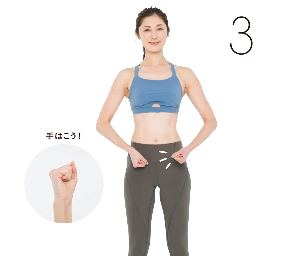 握りこぶしの外側で腸骨の内側をたたく