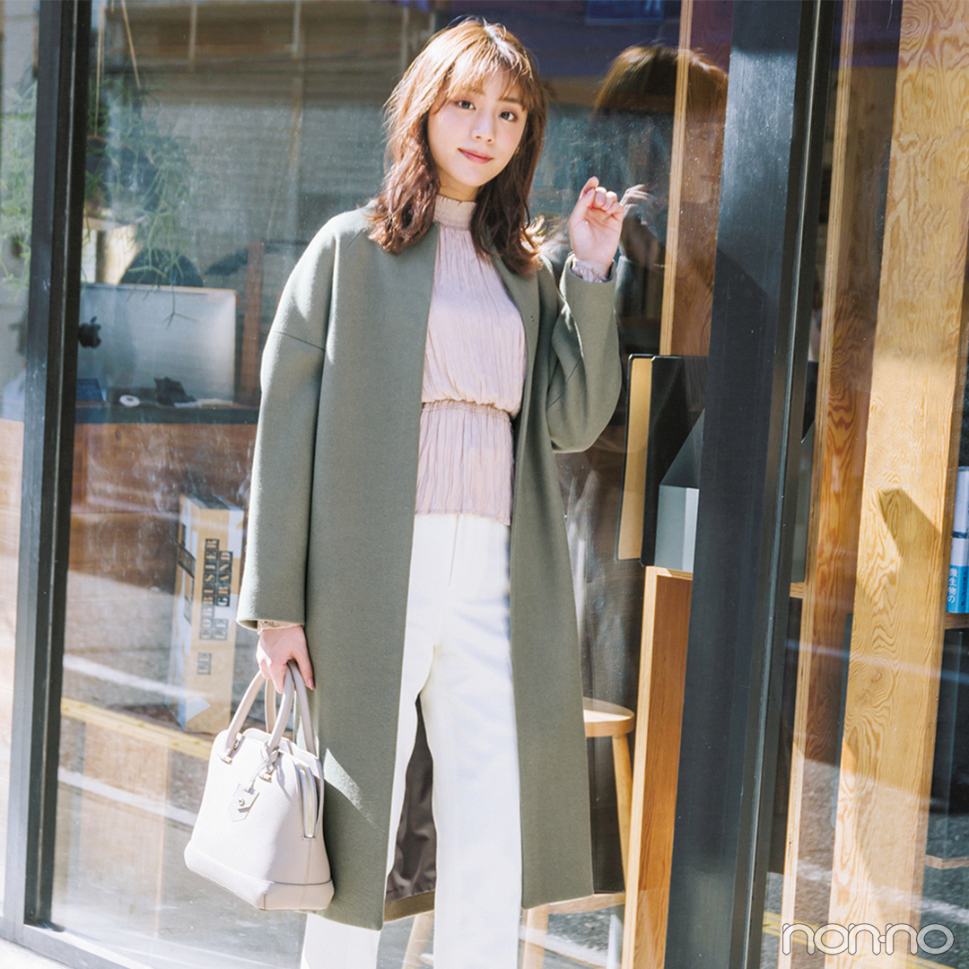 ブラウス パンツの好感コーデをカーキのコートで大人に昇華 毎日コーデ Non No Web ファッション 美容 モデル情報を毎日お届け