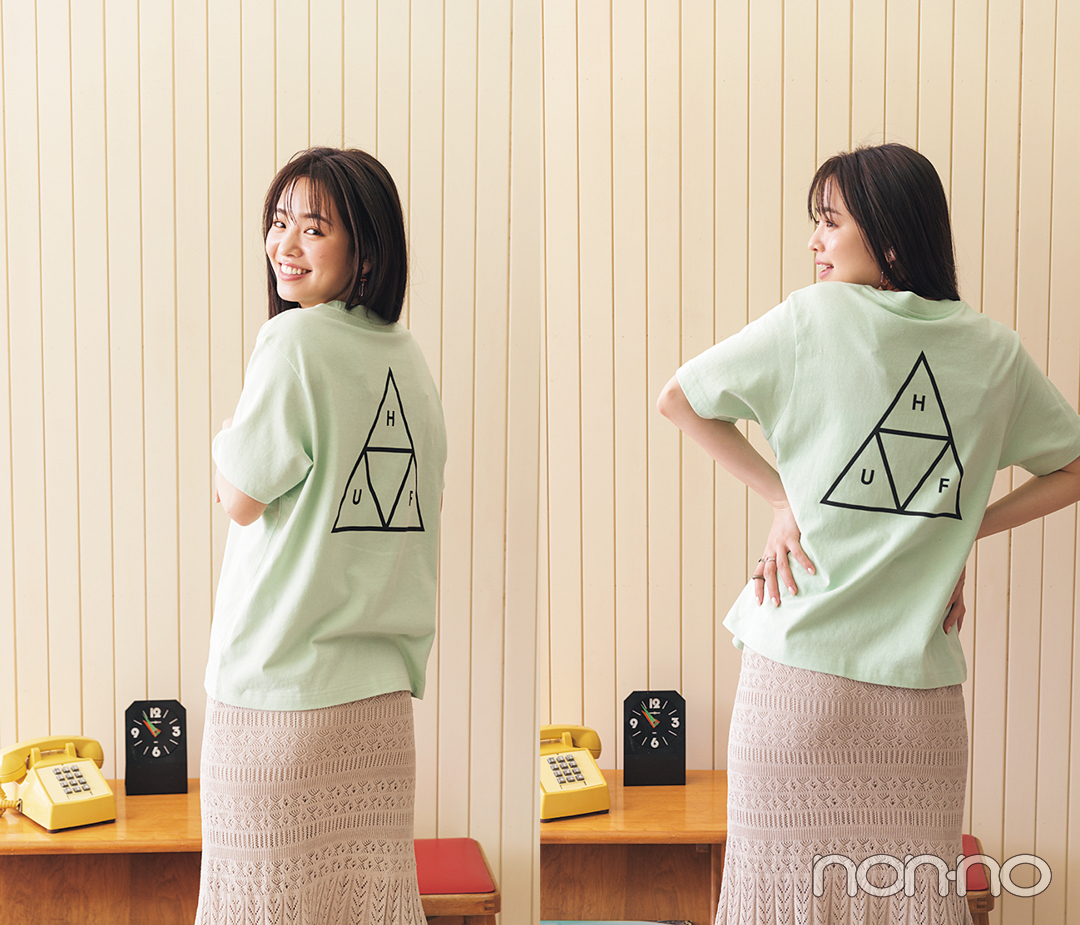 横田真悠が着るバックロゴTシャツコーデ12