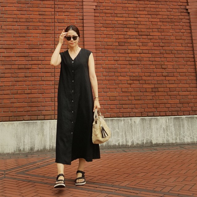 SLOBE IENA リネンワンピース 着回し 黒