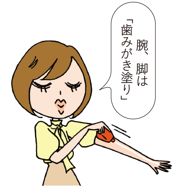 手首から肩まで一直線に出して塗り広げる
