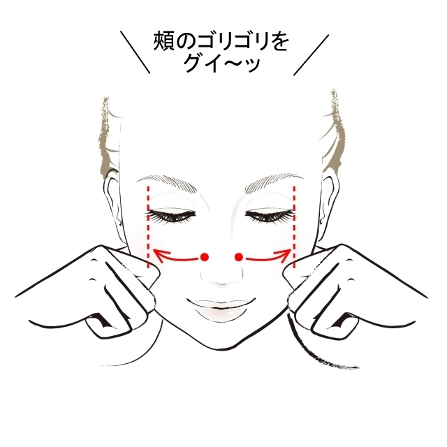 小鼻わきから目じり下まで真横にすべらせる